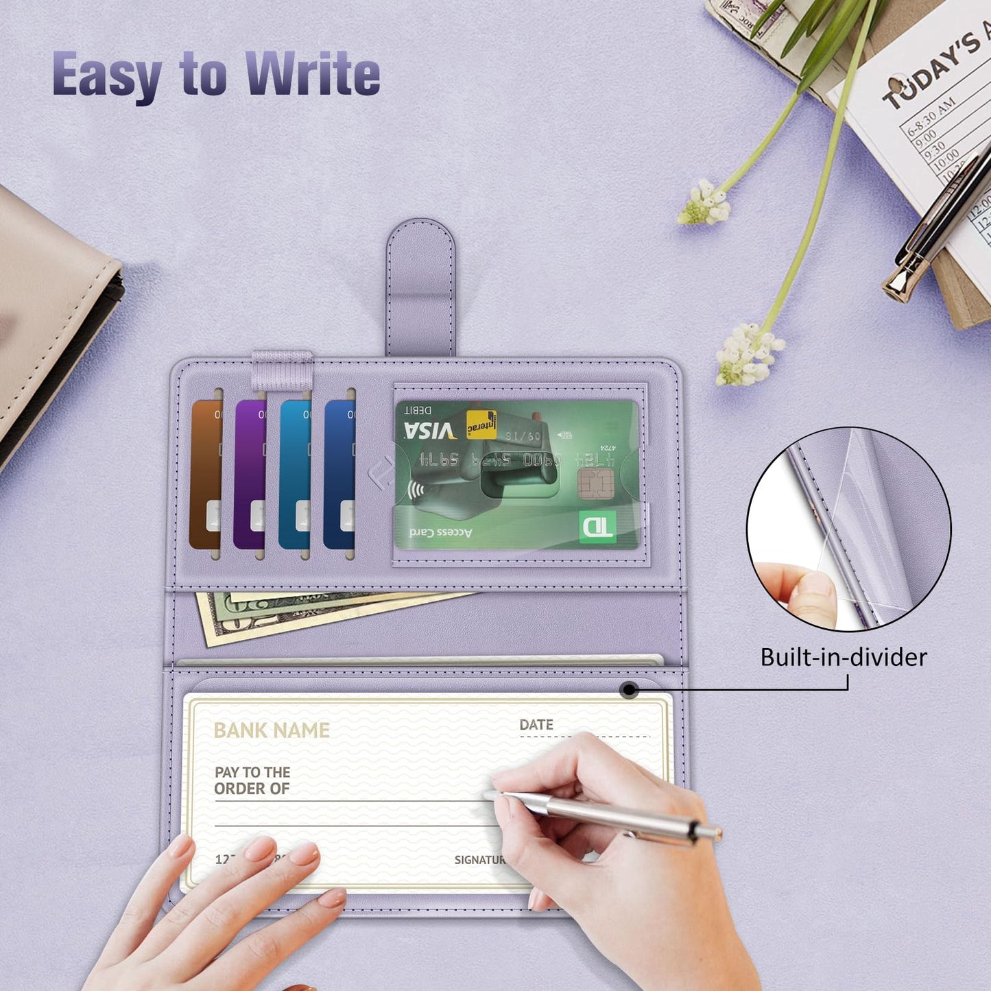 FINTIE Checkbook Cover for Personal Checkbook, RFID Blocking Big Capacity Standard Register Duplicate Checks with Pen Holder, Cards Slots