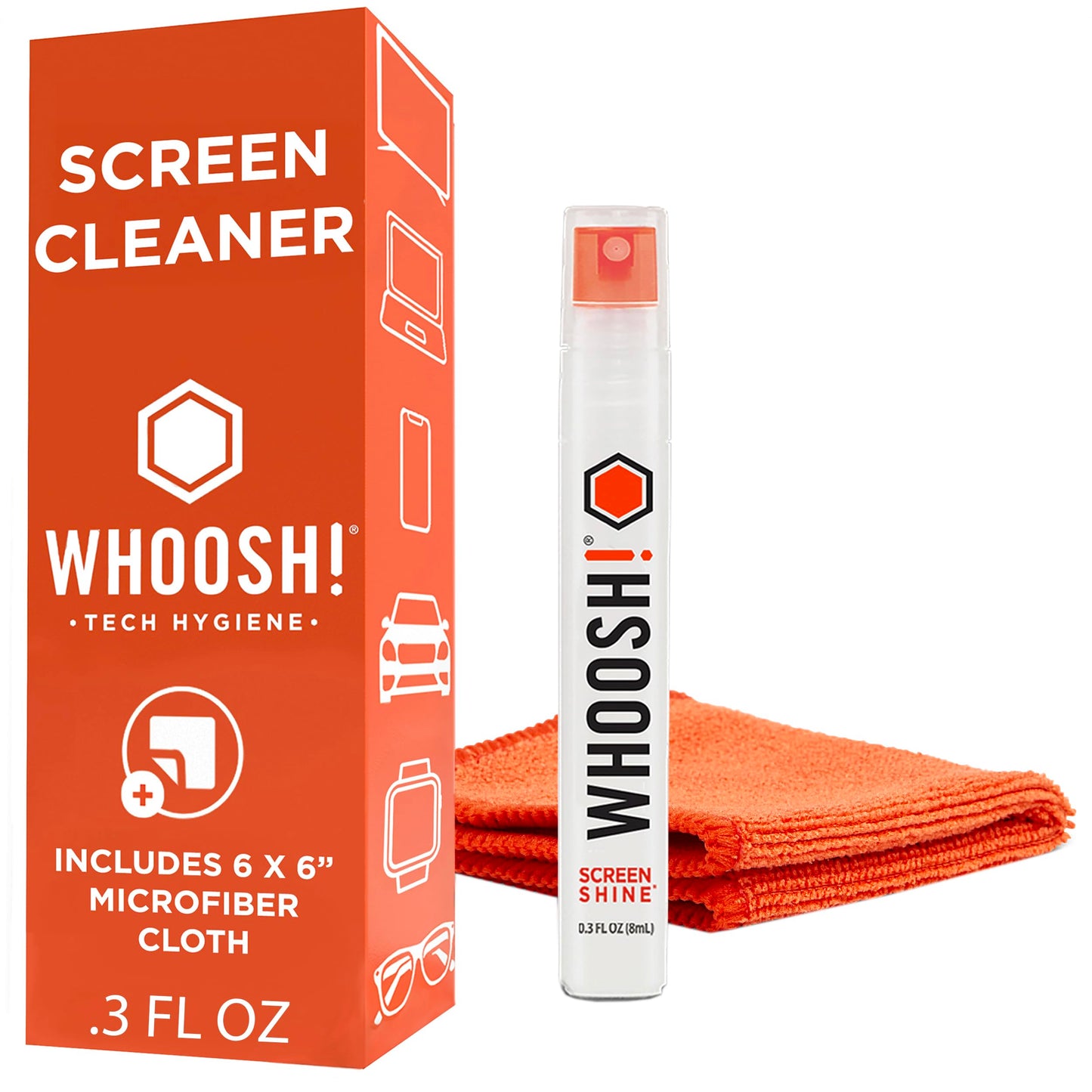WHOOSH! Screen Shine Pocket 0.3 fl oz - Powerful Computer Screen Cleaner for Car, Laptop, Phone & Eyeglasses - Streak-Free Screen Cleaner Spray