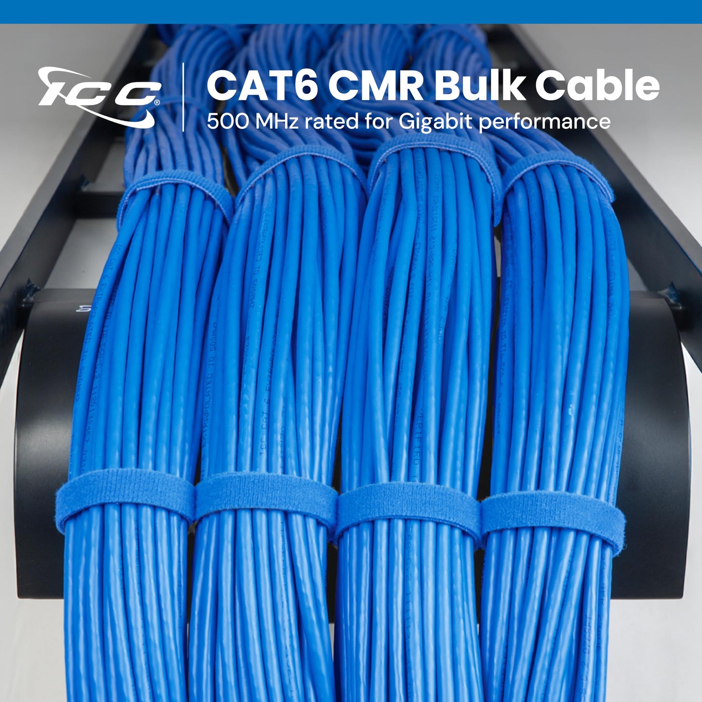 ICC Cat6 CMR Riser 1000ft - UTP 23AWG, 100% Solid Pure Copper, Unshielded, Bulk Ethernet Cable, PoE++, 500MHz, Reelex Pull Box, UL Certified, RoHS