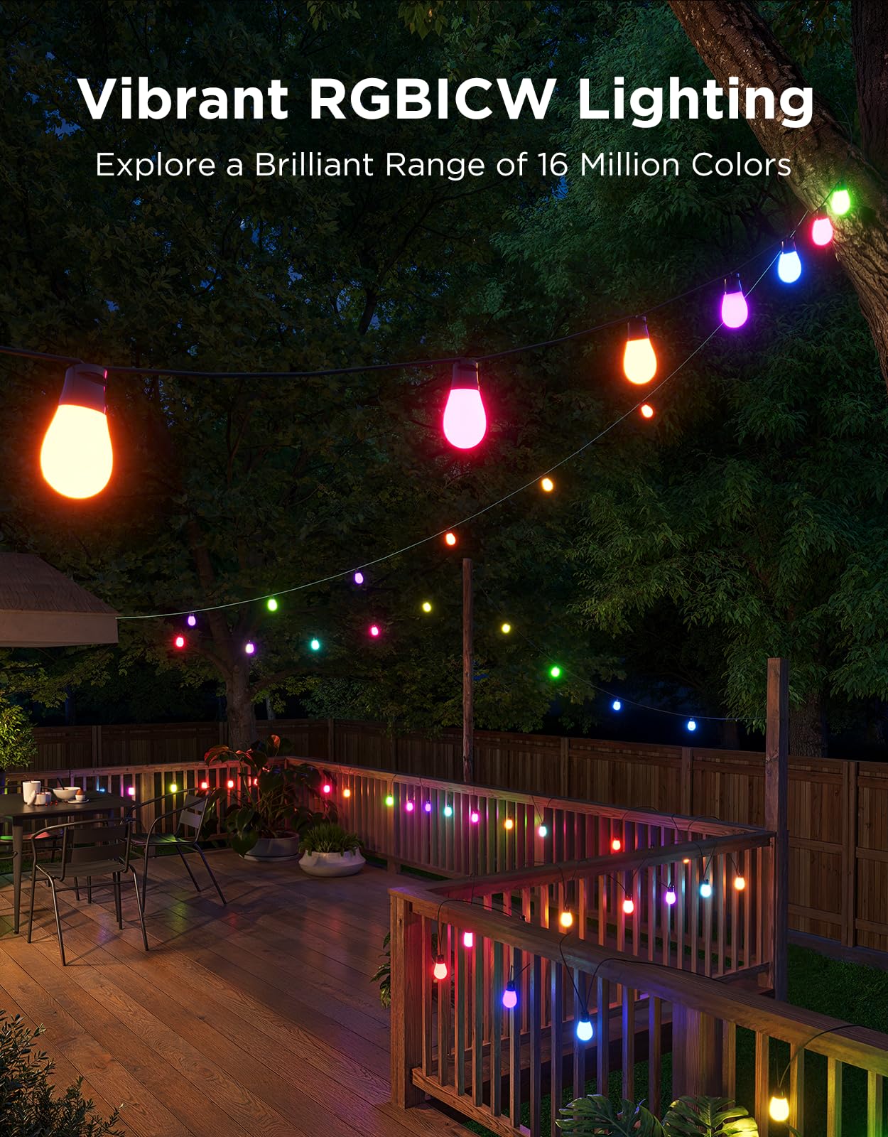Govee S14 Bulb Outdoor String Lights 2, 96ft Smart RGBIC Warm White Lights with 30 LED Bulbs(2 Ropes of 48ft), 111 Scene Modes for Patio Decor, IP66