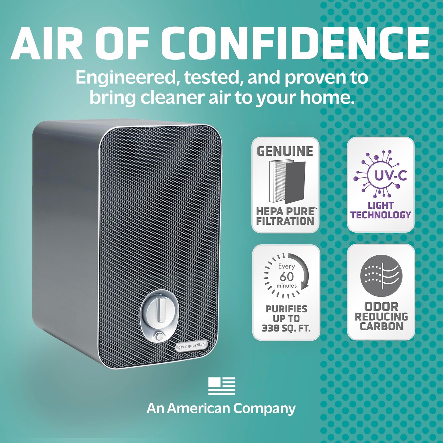 GermGuardian Air Purifier for Home with HEPA Filter, Removes 99.97% of Pollutants, Covers up to 375 Sq. Foot Room in 1 Hr, UV-C Light Helps Reduce