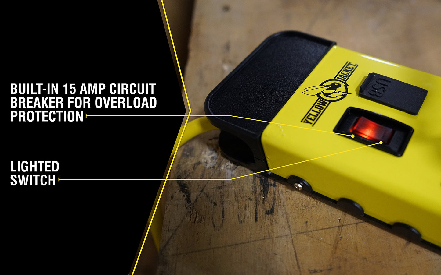 Southwire Yellow Jacket Power Block - 8 Outlet Heavy Duty Metal Power Strip - Dual USB Ports for Fast Charging - Rugged Workshop Design - 6 Ft Yellow