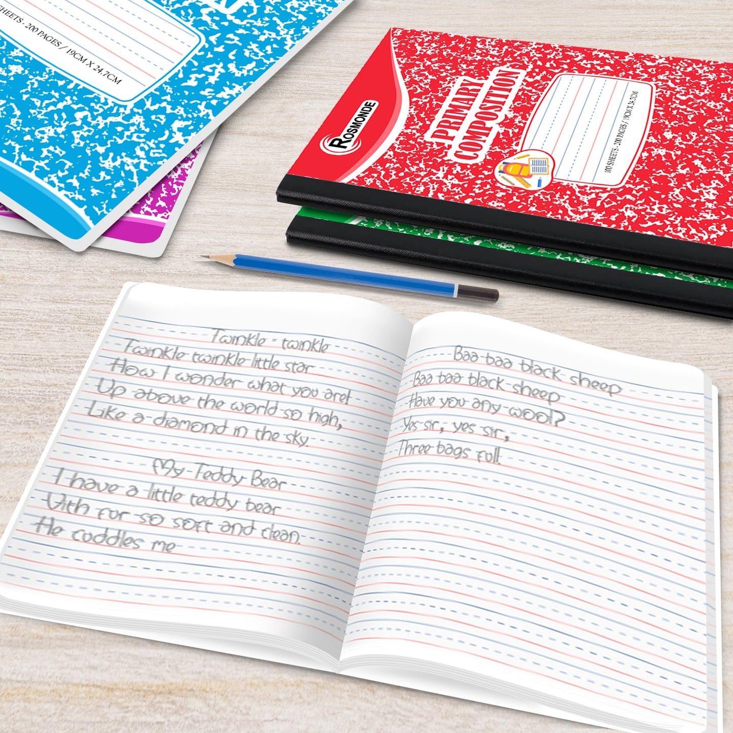 Rosmonde 50 Pack Bulk Composition Notebooks, Primary Ruled, Assorted Colors