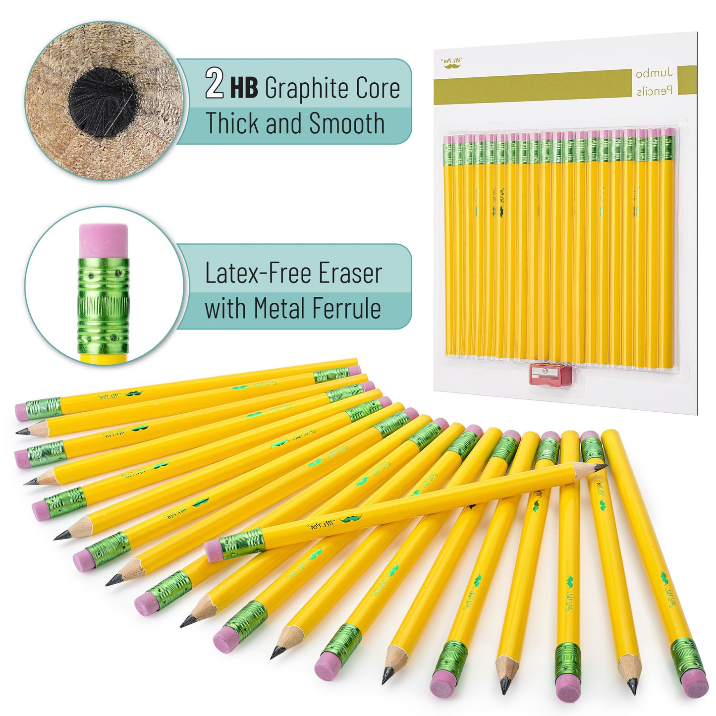 Mr. Pen- Jumbo Pencils, 20 Pack with 1 Sharpener, Yellow Barrels