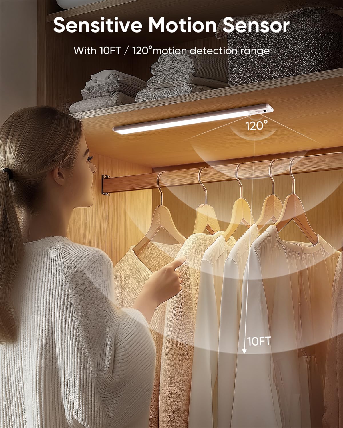 Under Cabinet Lighting Wireless, Rechargeable LED Motion Sensor Light Indoor, Closet Lights with Remote, Timer, 3 Color Temps & Dimmable Magnetic