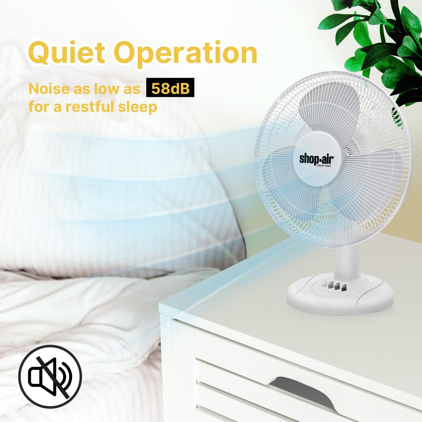 Shop-Air 12" Oscillating Table Fan, 3 Speeds, High-Velocity, Quiet & Powerful Air Circulation, 70° Adjustable Head Tilt,Ideal for Home, Bedroom or