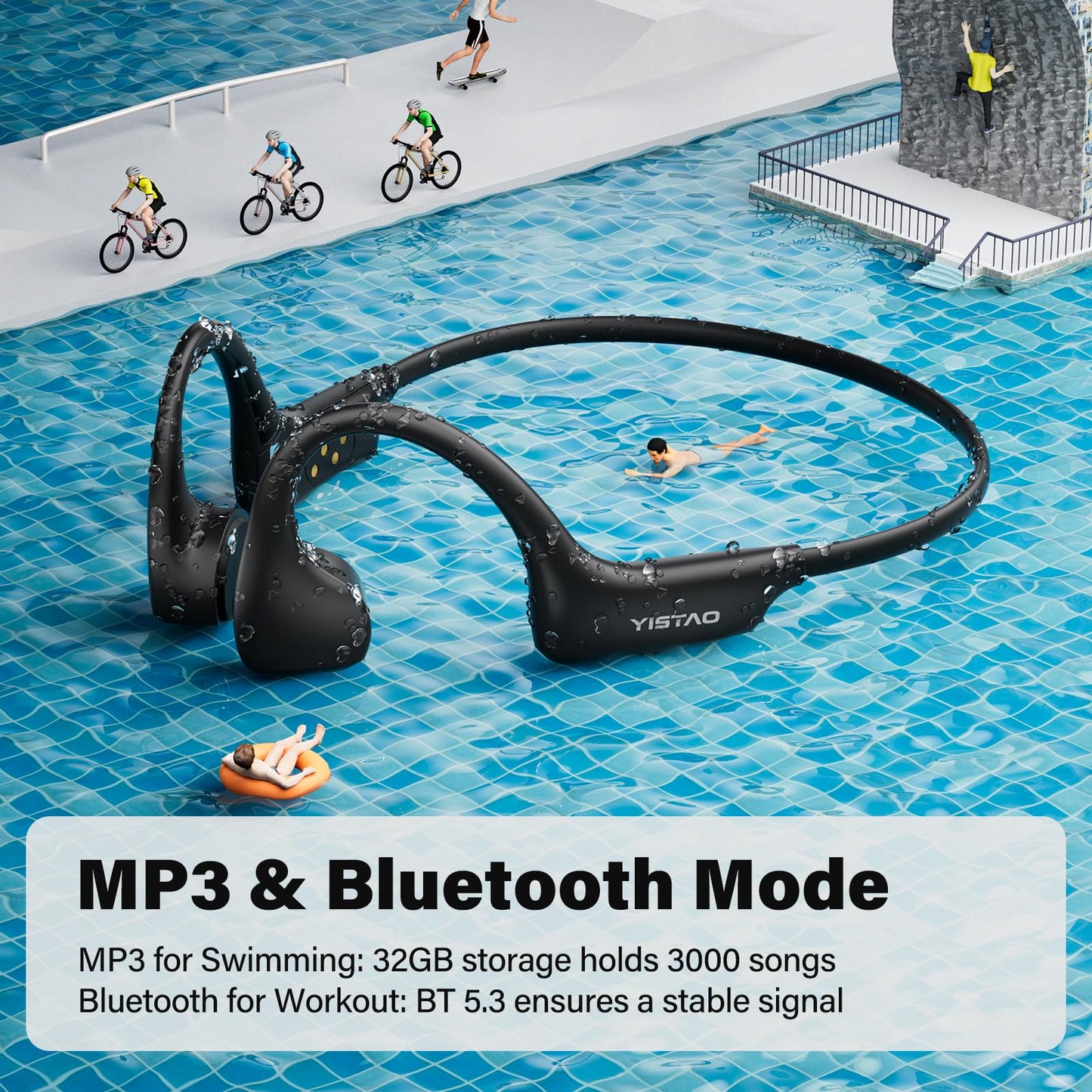 Yistao Bone Conduction Headphones, Open Ear Headphones Wireless Earphones, 32GB MP3, 8 Hours Playtime, Bluetooth 5.3, IP68 Waterproof Earphones…