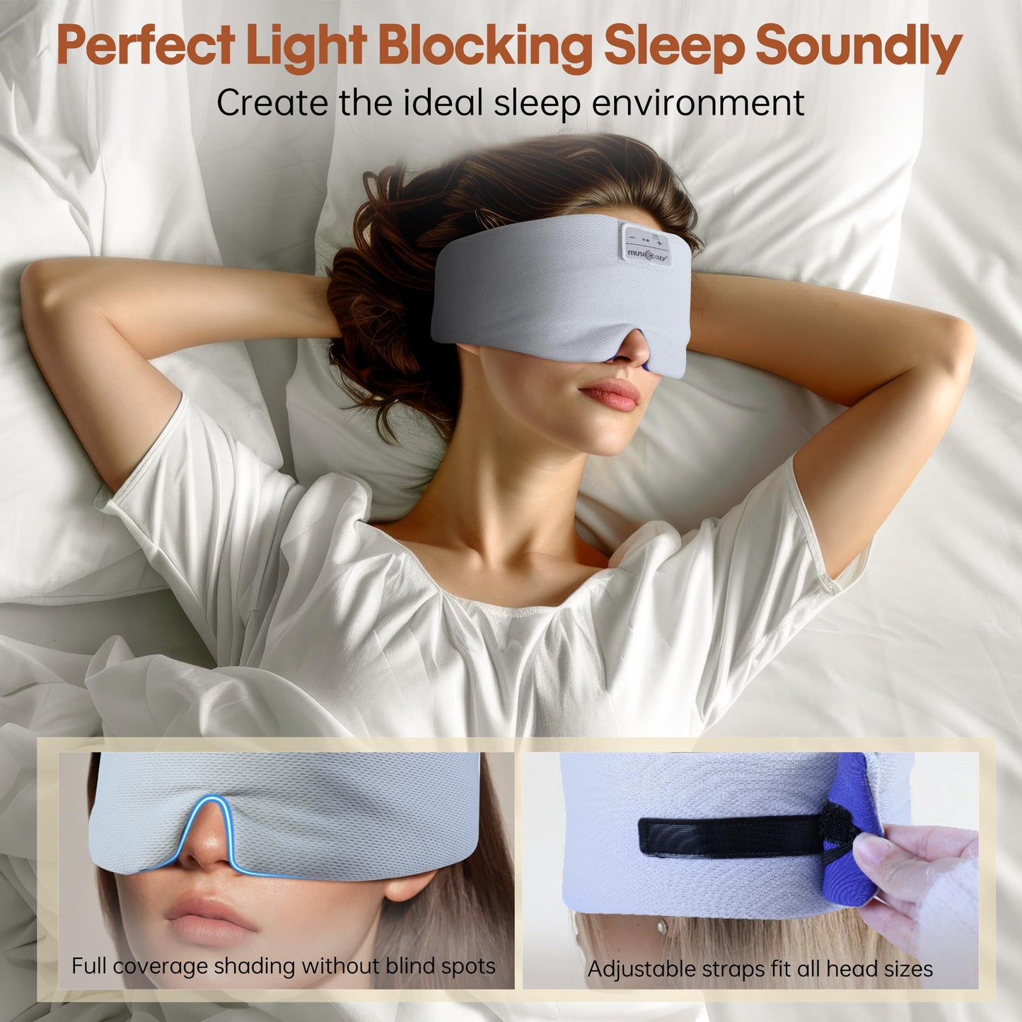 MUSICOZY Ice Silk Sleep Headphones with Bluetooth Mask, Eye Mask for Sleeping in Total Darkness, 5.4 Bluetooth Sleep Mask Sleep Headphones, Soft…
