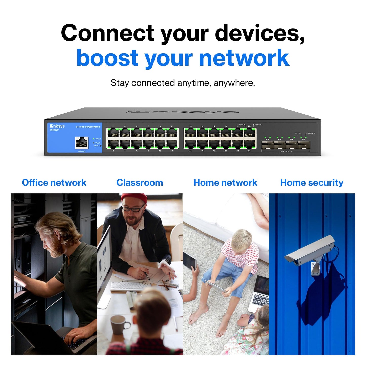 Linksys LGS328C 24 Port Gigabit Managed Network Switch with 4 x 10G Uplink SFP+ Slots - Advanced Security, QoS, Static Routing, VLAN, IGMP Features
