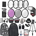 58mm 28 Pc Accessory Kit for Canon EOS Rebel SL2, 200D DSLR with 0.43x Wide Angle Lens, 2.2X Telephoto Lens, LED-Flash, 32GB SD, Filter & Macro Kits