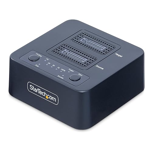 StarTech.com 1:1 M.2 NVMe Drive Duplicator, 90GBpm Standalone SSD Cloner/Copier, USB-C 3.2 20Gbps M.2 Dual-Bay Drive Dock, Black