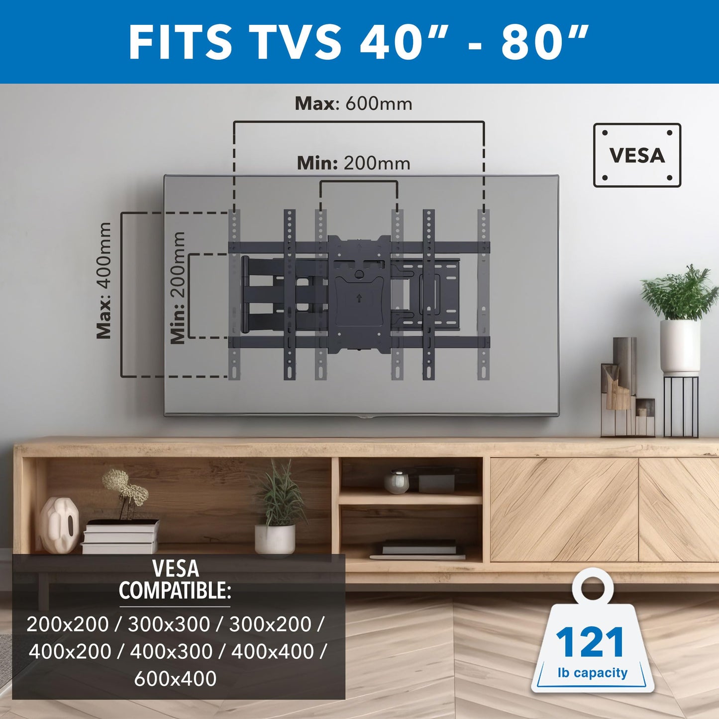 Mount-It! Long Arm TV Mount, Full Motion Long Extension Wall Bracket with 38.5 inch Extension,TV Wall Mount Fits Screens 40, 50, 55, 60, 65, 70, 75