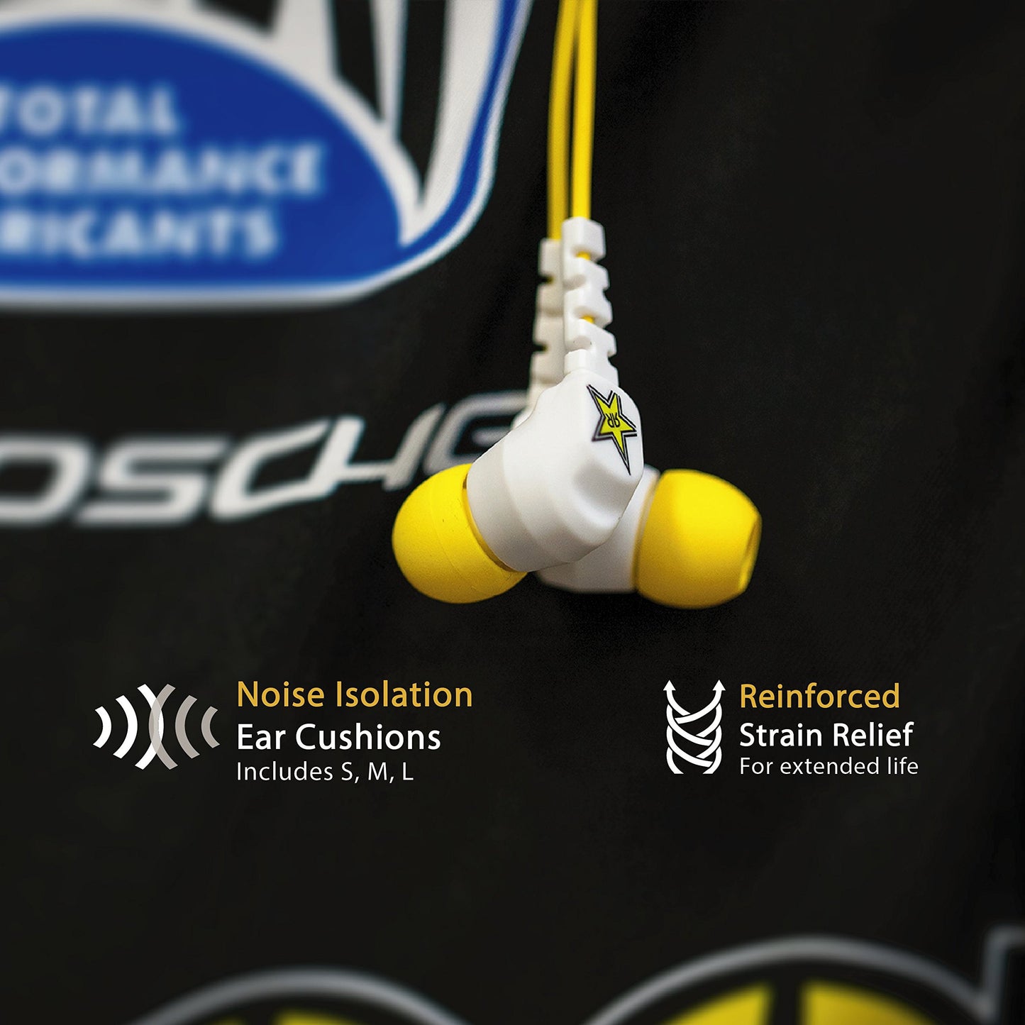 SCOSCHE HP200RSWTYL Rockstar ThudBuds Noise Isolation Earbuds with 4 ft. Cable and 3.5mm Connector - White/Yellow