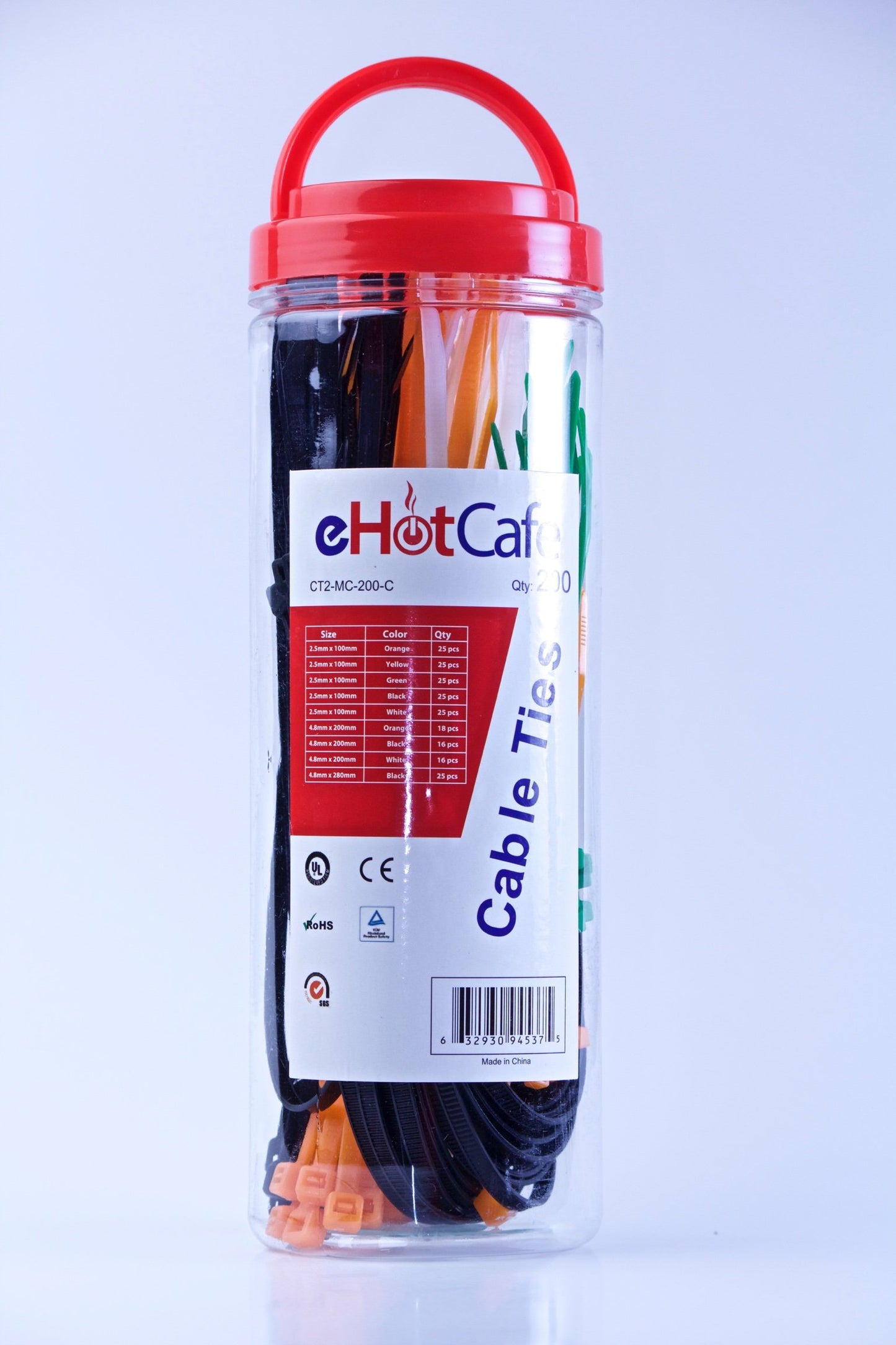 QualGear CT2-MC-200-C Self-Locking Cable Ties, Assorted, 200/Canister
