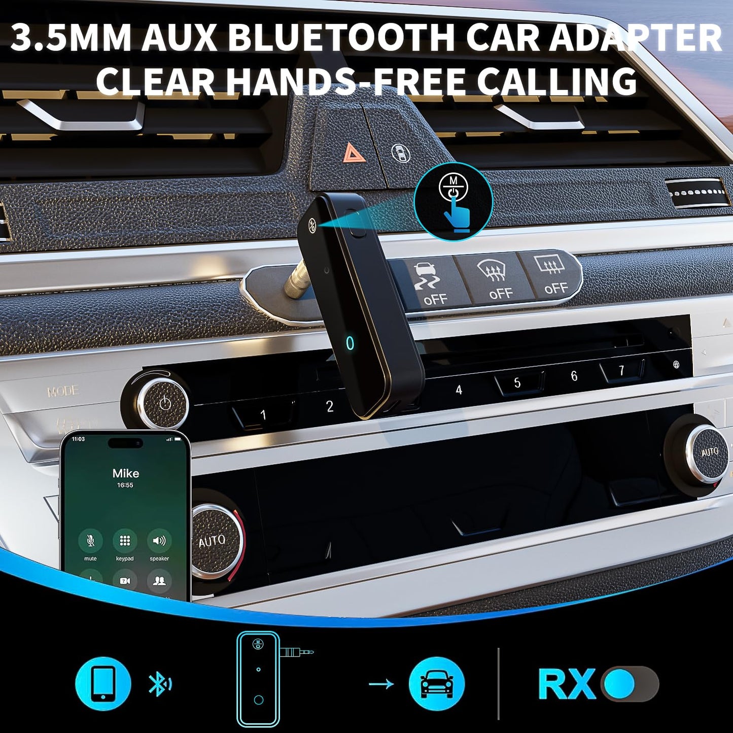 Aux Bluetooth Adapter Portable 3.5mm Blue-tooth Aux Adapter for Car 2 in 1 Wireless Bluetooth Receiver for Car/Home/TV