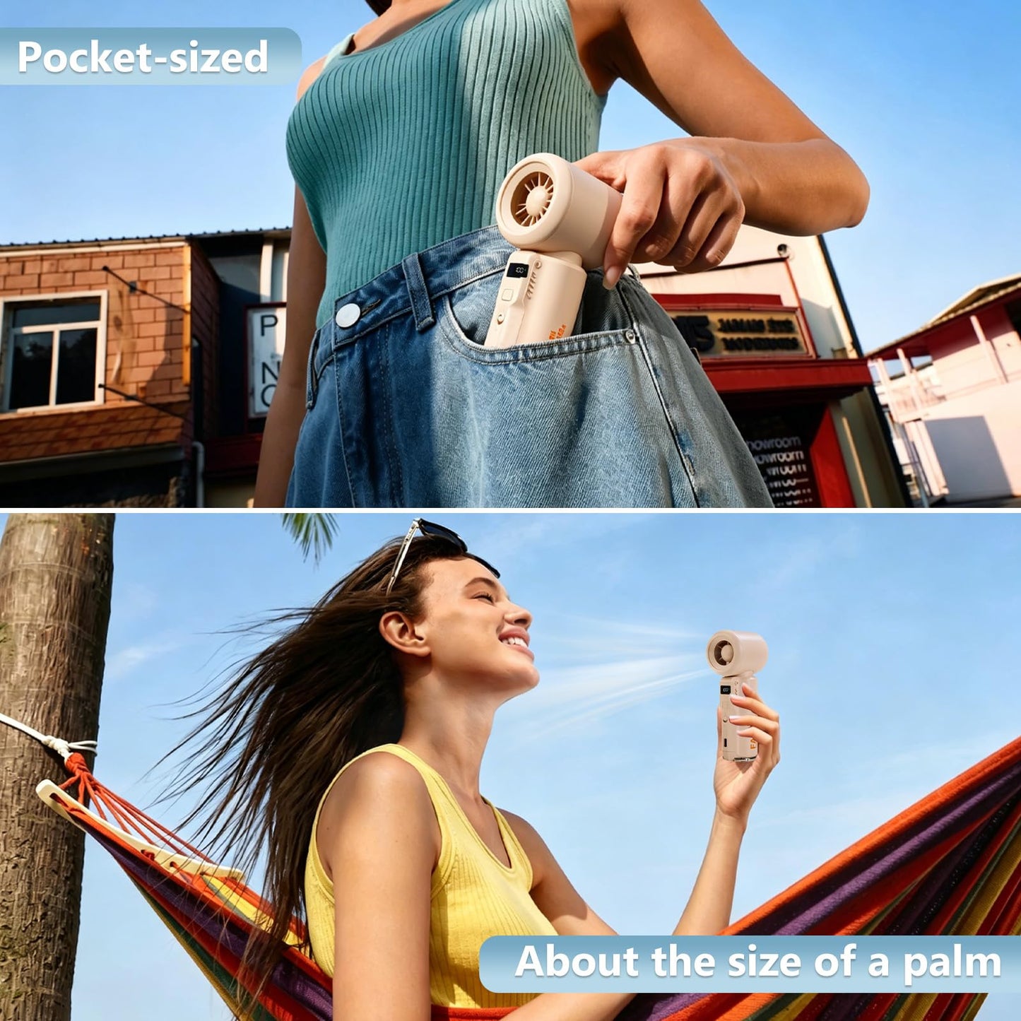 Gemmac Portable Handheld Fan Turbo High Speed 5 Gear Strong Wind & Digital Display 3000mAh USB Rechargeable Personal Fan