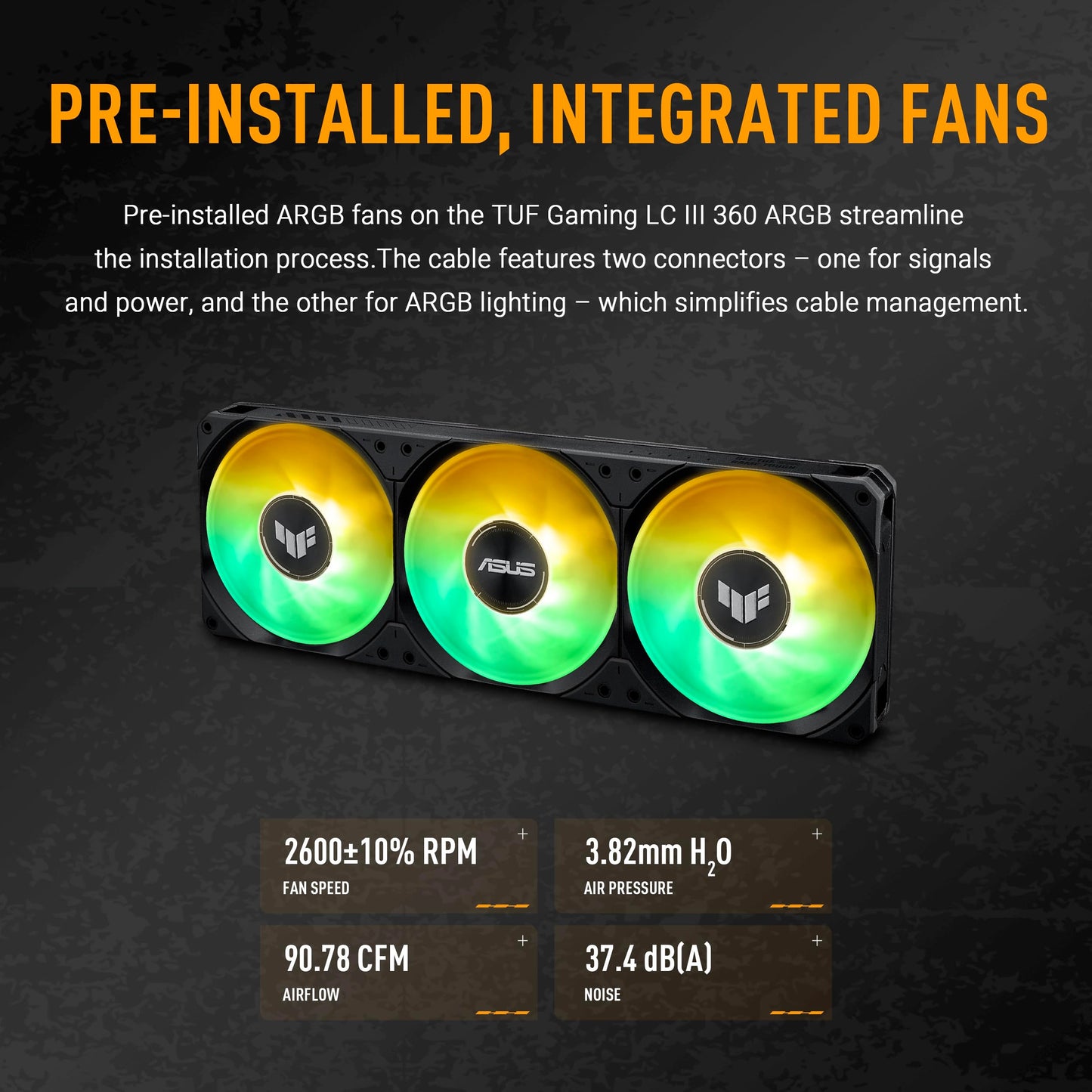 ASUS TUF Gaming LC III 360 ARGB AIO Cooler with pre-Installed & Integrated Triple Fans Designed for high Airflow and Static Pressure; efficient Pump