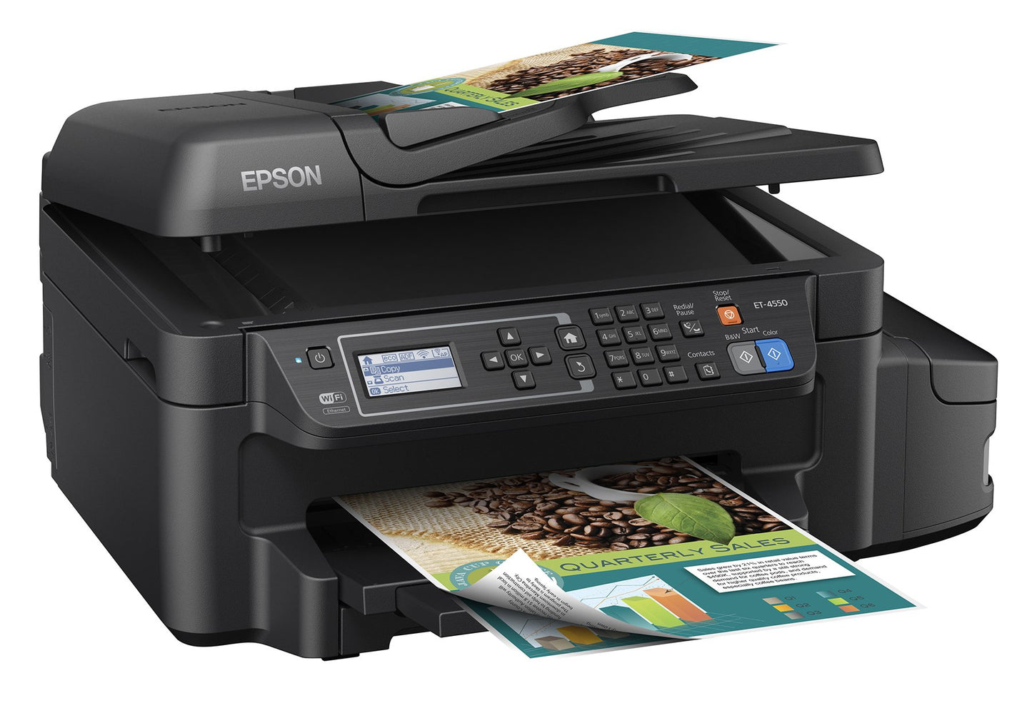Epson WorkForce ET-4550 EcoTank Wireless Color All-in-One Supertank Printer with Scanner, Copier, Fax, Ethernet, Wi-Fi, Wi-Fi Direct, Tablet