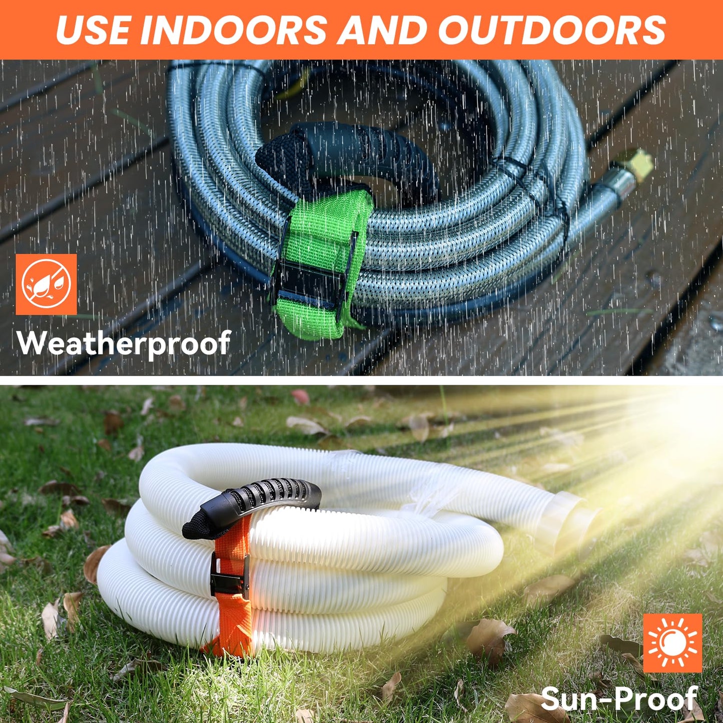 Heavy Duty Storage Straps with Handle and Easy Adjustable Steel Black Lock Slider Buckles,Extension Cord Strap for Cords Pool Hoses Ropes and Garden