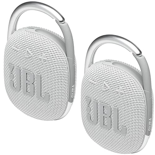 JBL 2 Pack Clip 4 Waterproof Wireless Audio Bluetooth Speaker Bundle (White)