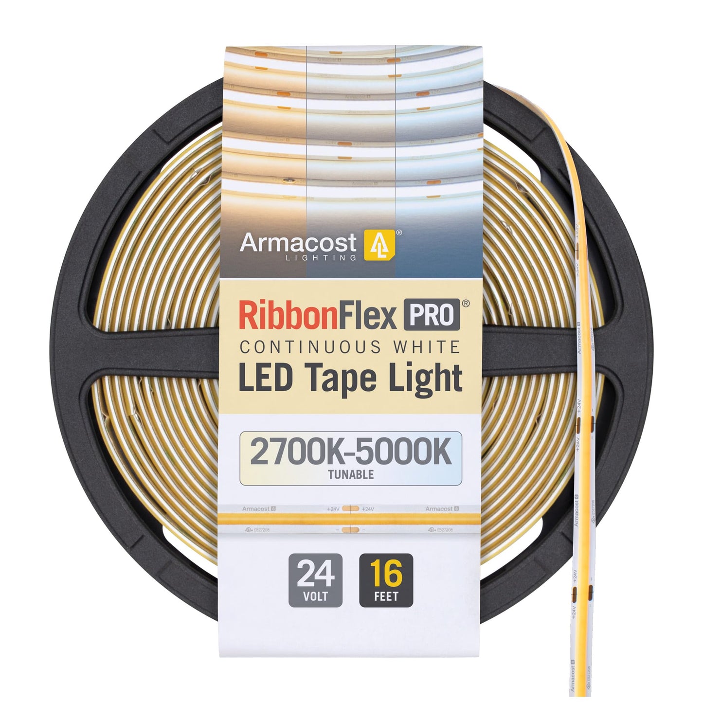 Armacost Lighting RibbonFlex Pro 24V Tunable White COB LED Strip Light Tape, 240 Lumens/Ft, 5M 174620