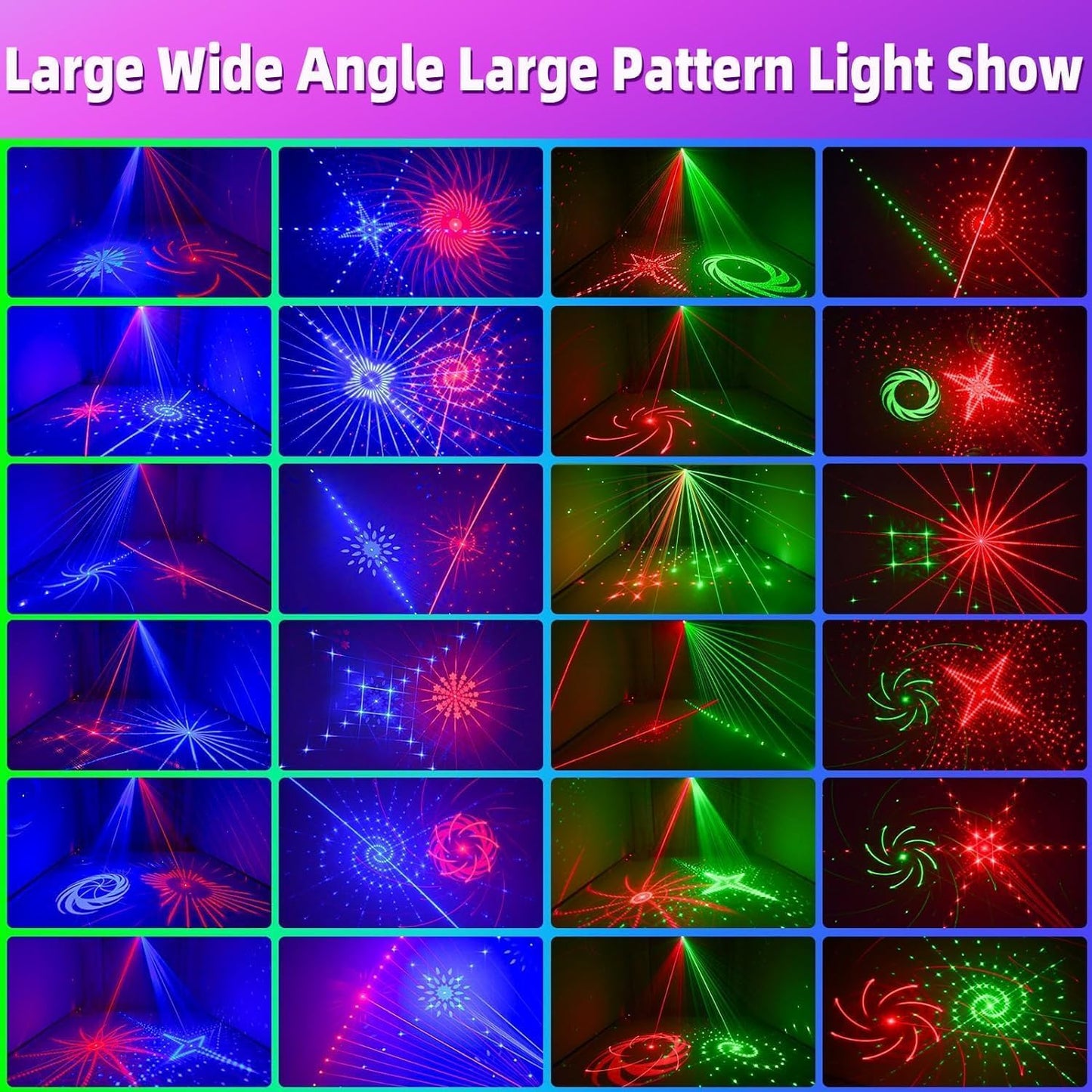 4-Lens Party Lights with Unique Blue Patterns - RGBW LED Background Strobe Light, Sound Activated DJ Stage Projector with Remote, USB Powered Rave