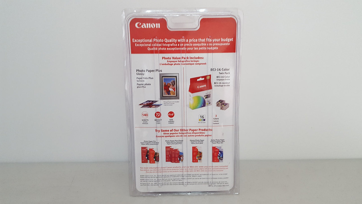 CANON Photo Value Pack (9818A007) 2 BCI-16 Color Ink Tanks with 140 Sheets of 4x6 Glossy Photo Paper