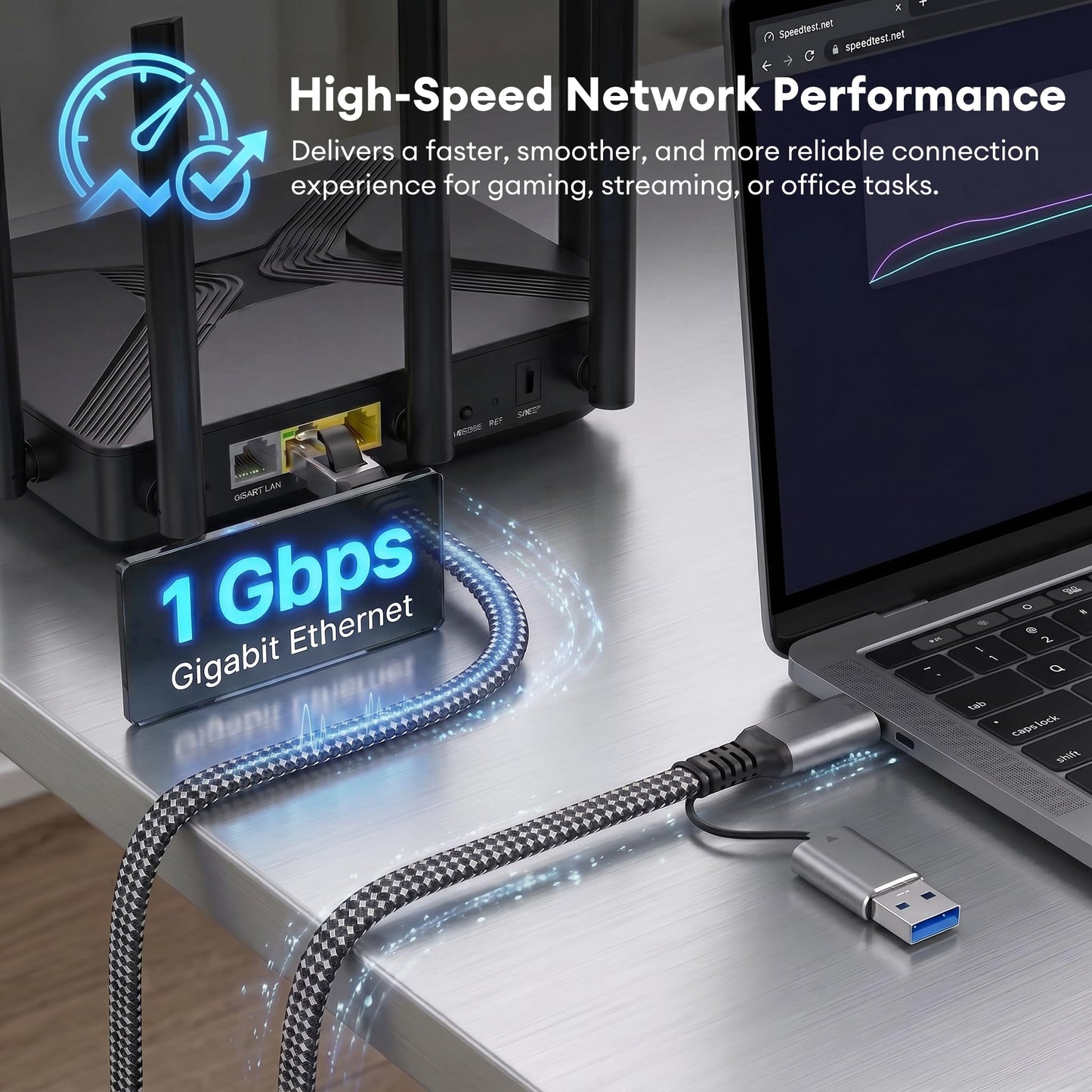 Molltto USB 3.0 to Ethernet Adapter Cable 15FT, USB C & USB A 2 in 1