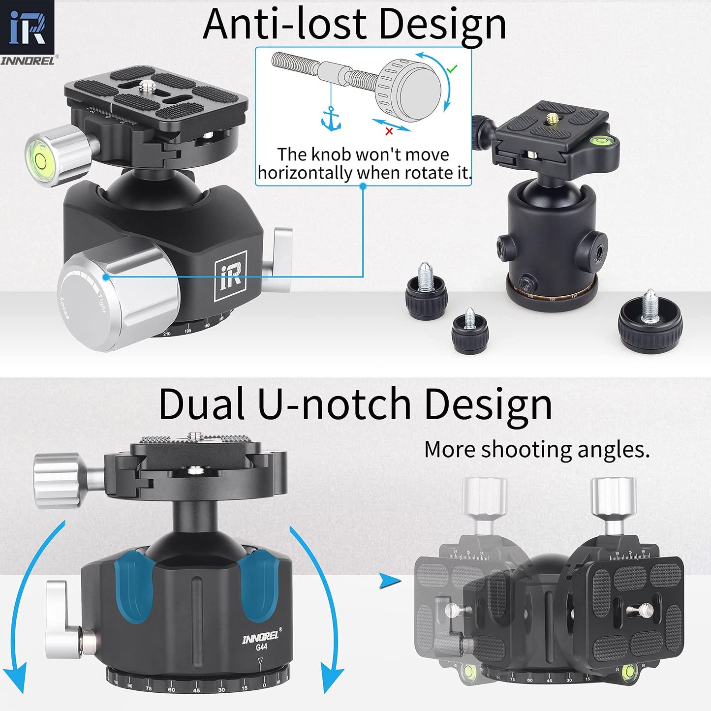 Low Profile Tripod Ball Head-INNOREL Panoramic CNC Metal Camera Tripod Ballhead with 1/4" Arca Swiss Quick Release Plate Aluminum Alloy head