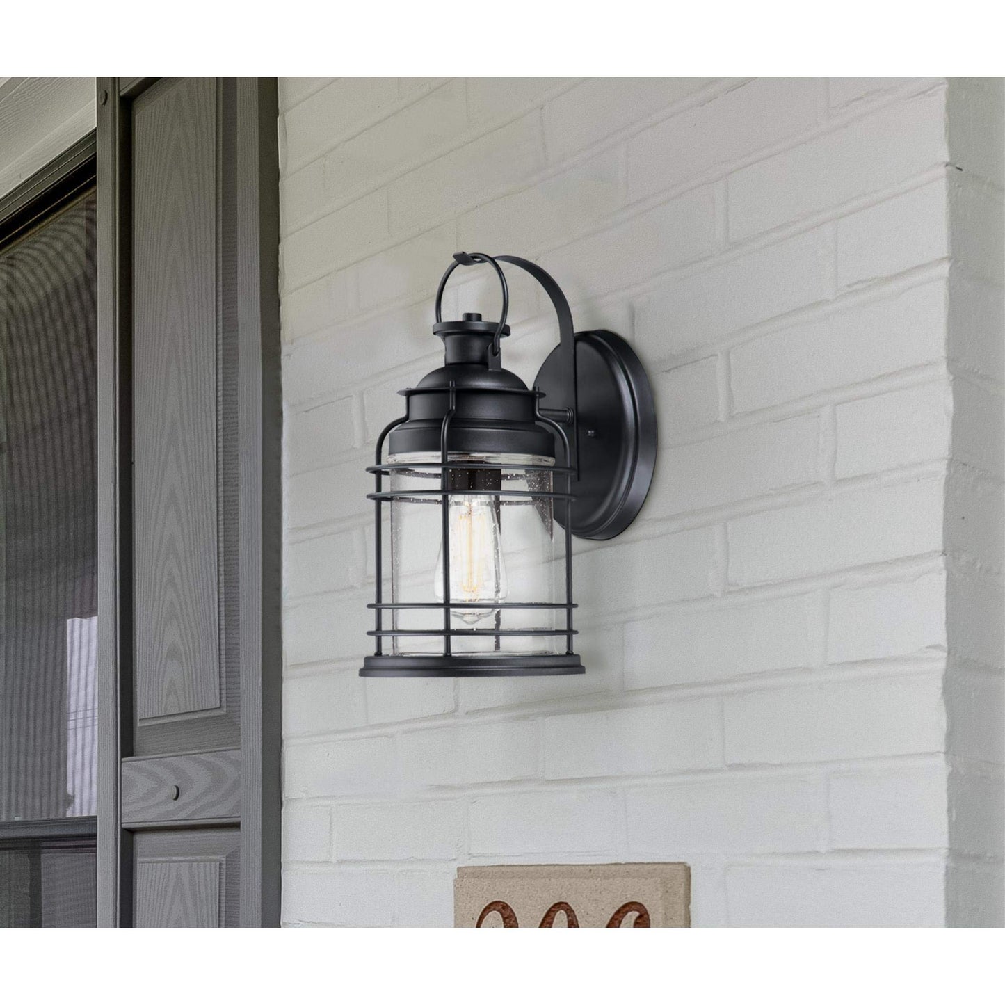 Westinghouse 6112500 Kellen Nautical-Style One-Light Outdoor Wall Light, Textured Black Finish, Clear Seeded Glass