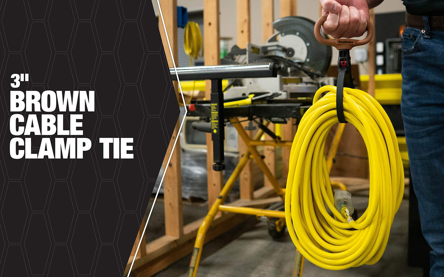 Southwire CLPT03 3-Inch Adjustable Heavy Duty Clamp Tie w/ Rotating Handle; Reusable Zip Down Cable; Brown