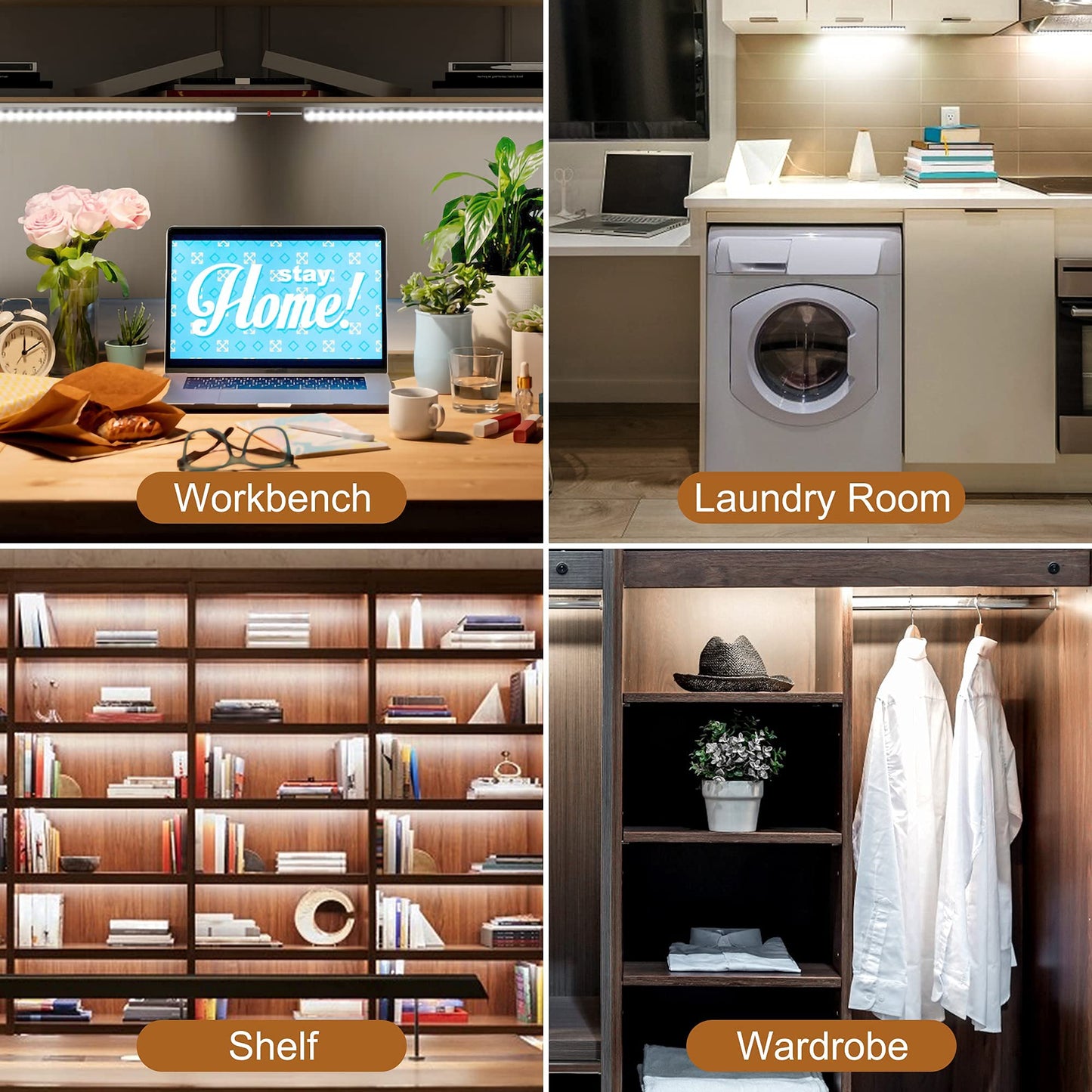 Plug-in Under Cabinet Lighting, 2pcs 12 Inch Dimmable Closet Light, Cold White 6000K Linkable USB LED Light Bar, Memory Function, Under Counter Lights