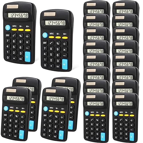Dyrfolm 24 Pieces Pocket Size Mini Calculators,Pocket Calculator,Solar Battery Dual Power Desktop Calculators,8 Digit Display Basic Calculator