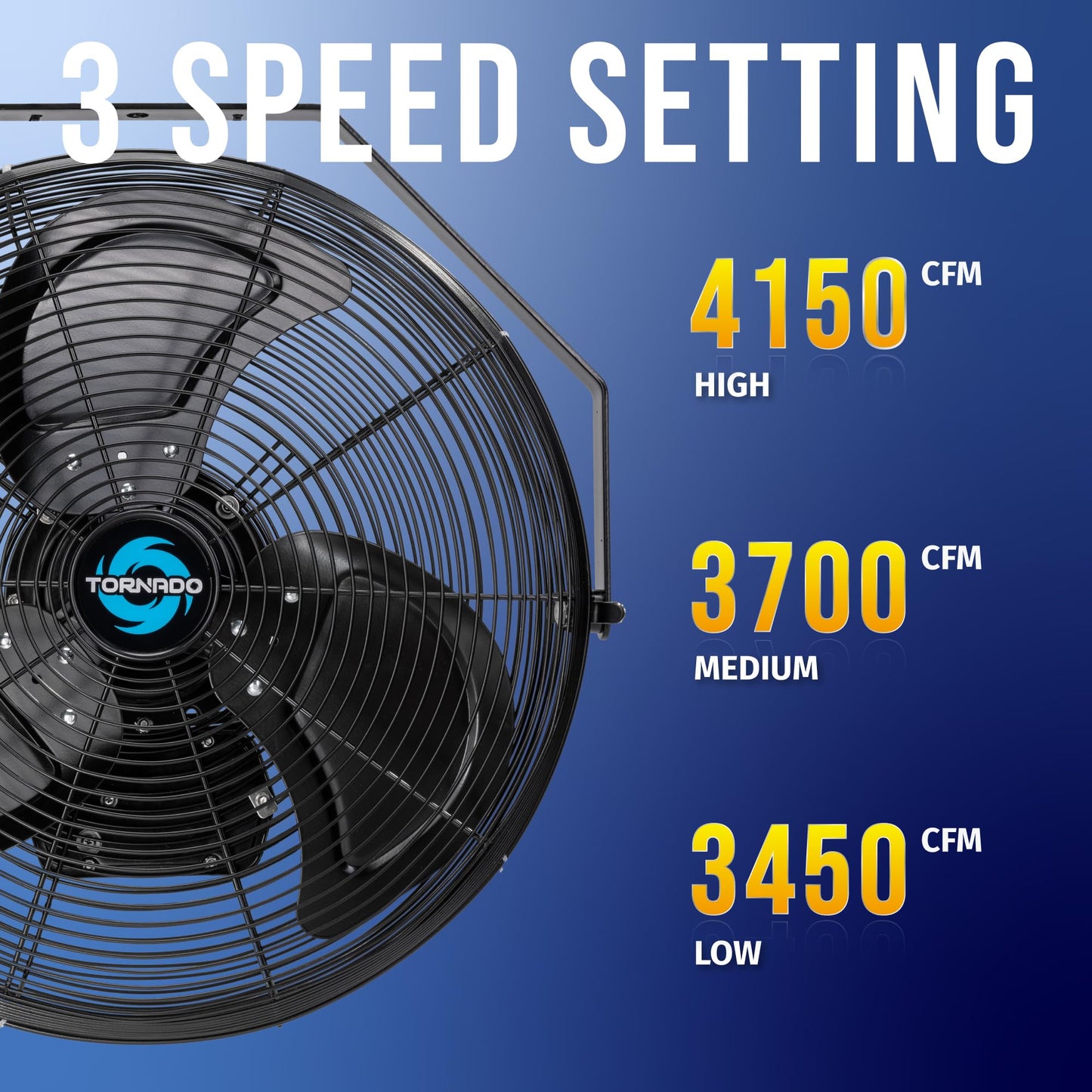 Tornado 18 Inch Outdoor IPX4 Water-Resistant Wall Mounted Fan, 3 Speed High Velocity Metal Industrial Wall Fan For Commercial, Residential