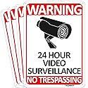 TICONN 4-Pack 24 Hour Video Surveillance Sign, No Trespassing Aluminum Warning Sign, 10’’x7’’ for CCTV Security Camera - Reflective, UV Protected