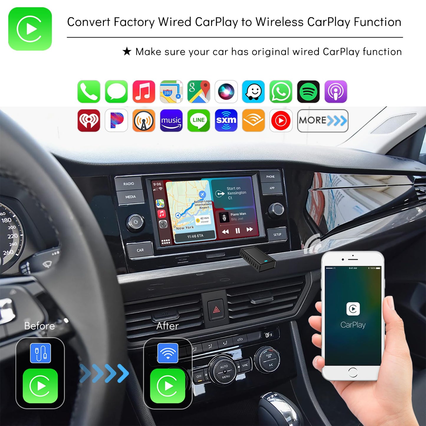 2IN1 Wireless CarPlay Android Auto Adapter for Apple iPhone ? Android (2025-2026 Upgrade), Convert Original Wired to Wireless CarPlay Adapter USB
