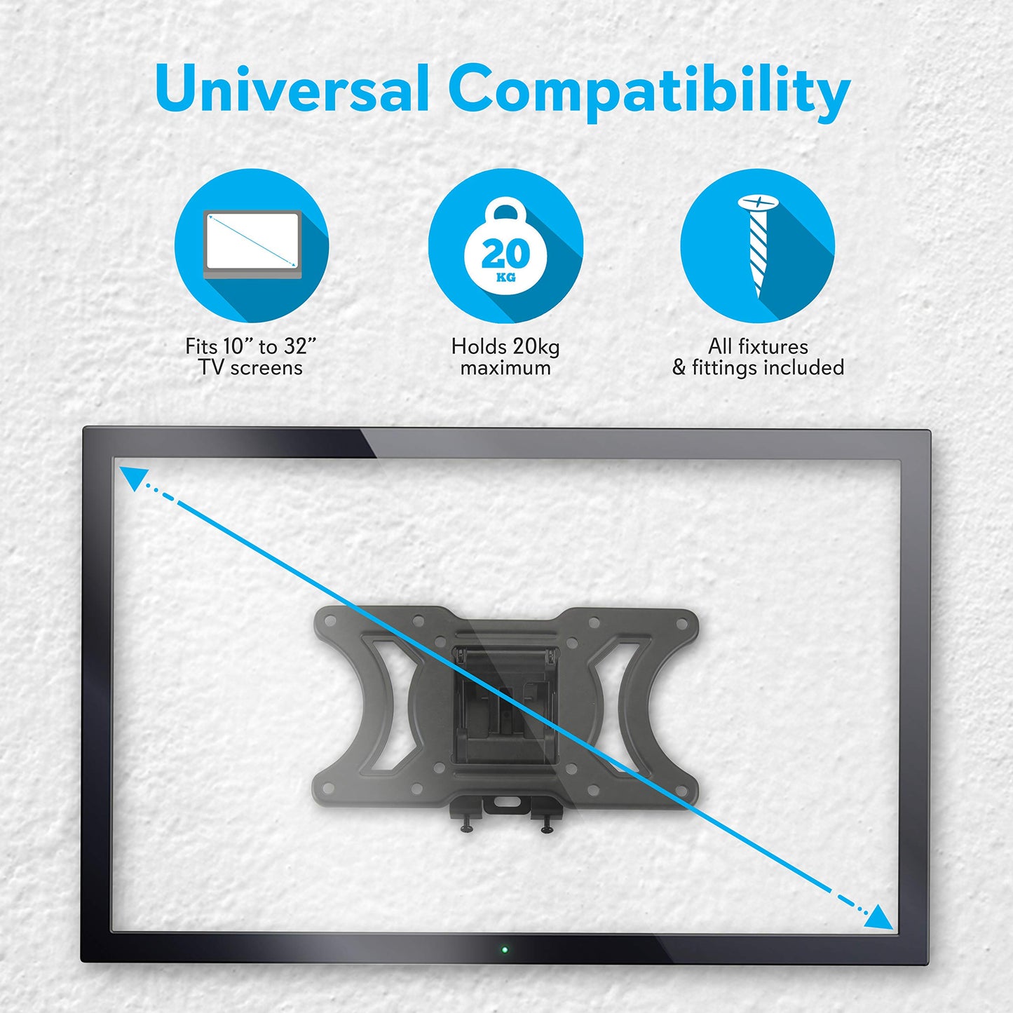 Pyle PSWLB62 Universal Tilting TV Wall Mount - Slim Quick Install VESA Mounting Bracket for TV Monitor, Mounts 10 to 32 Inch HDTV, LED, LCD, Plasma