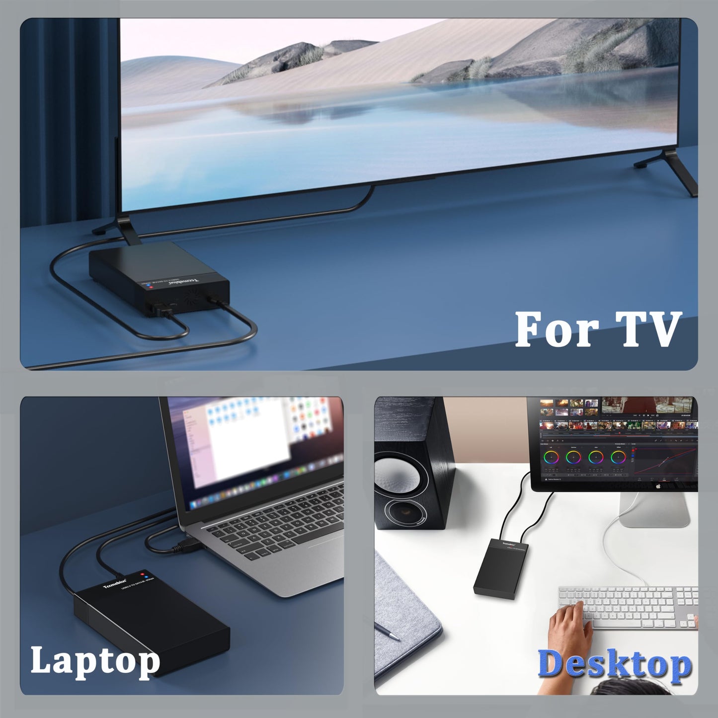 Tccmebius External Hard Drive Enclosure USB 3.0 Docking Station for 2.5 3.5 Inch SATA HDD SSD Up to 22TB, with 12V/3A Power Supply, USB A/C Cable