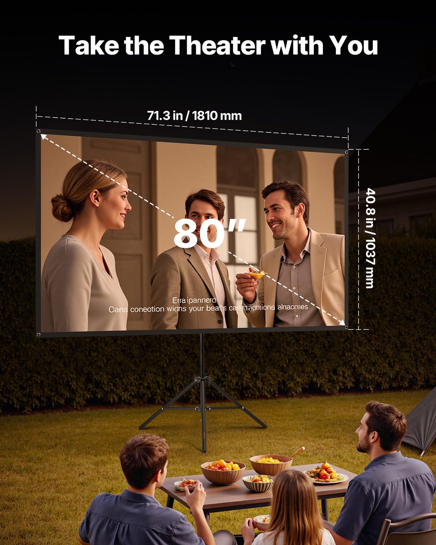VEVOR Projector Screen with Stand, 80 Inch 160° Wide Angle Indoor Outdoor Projection Screen, 16:9 4K HD Wrinkleless Portable Tripod Screens with Carry