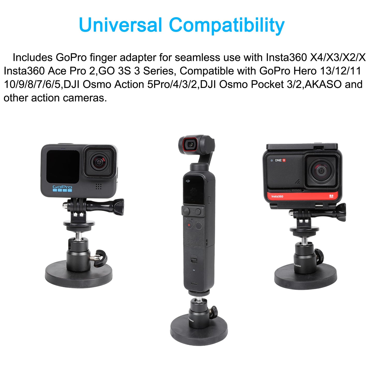 PellKing Magnetic Camera Mount for Insta360 X5 X4 X3-360° Adjustable Ball Head -Compatible with All Action Cameras on Cars, Boats, Metal Surfaces