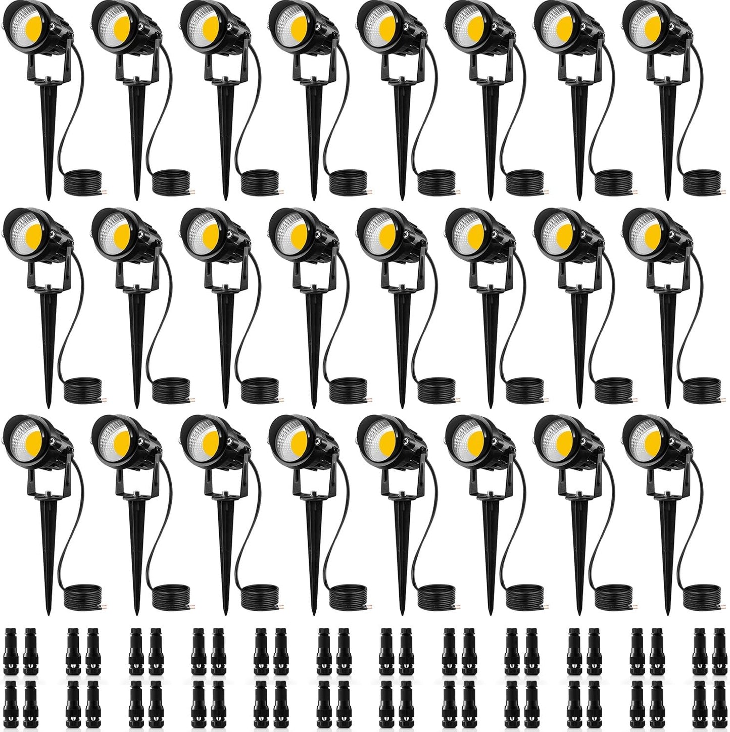SUNVIE 24 Pack Low Voltage Landscape Lights LED 12W Landscape Lighting with connectors AC/DC 12V-24V Outdoor Spotlight IP65 Waterproof Tree Flag