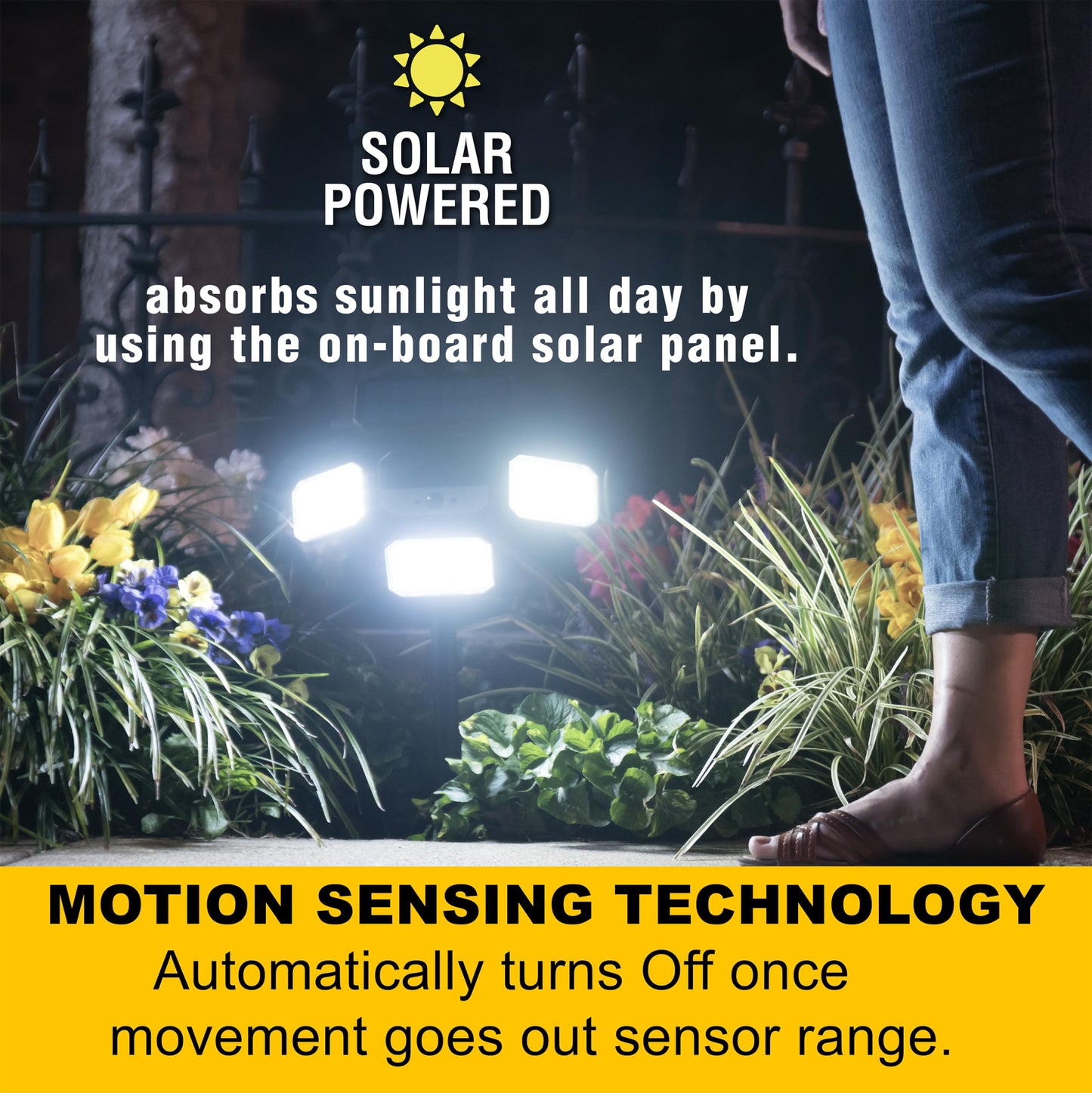 Bell+Howell Bionic Flood Light ASON TV, Solar Lights Outdoor Waterproof- 50% Brighter 108 COB-LED's w/Motion Sensor 180° Swivel, Adjustable Panels