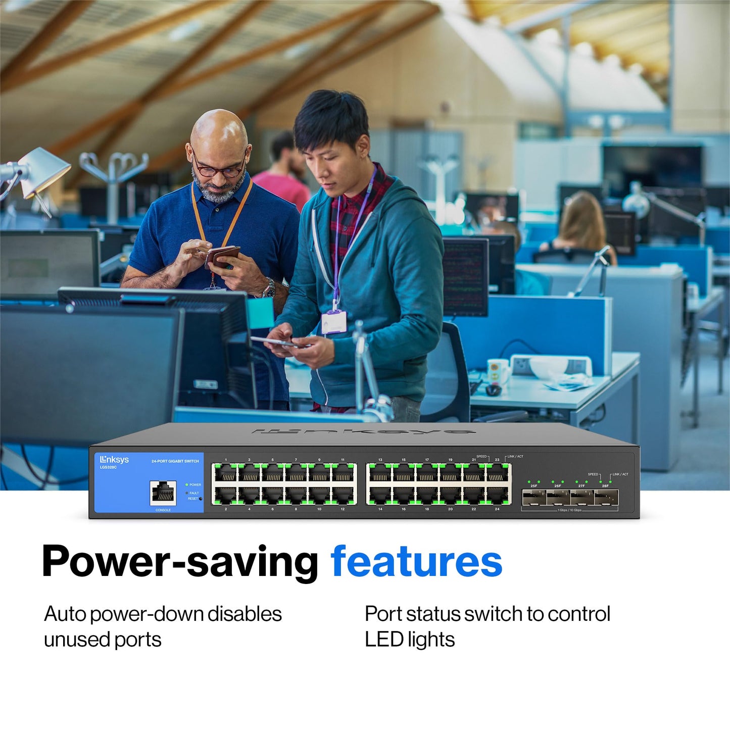 Linksys LGS328C 24 Port Gigabit Managed Network Switch with 4 x 10G Uplink SFP+ Slots - Advanced Security, QoS, Static Routing, VLAN, IGMP Features