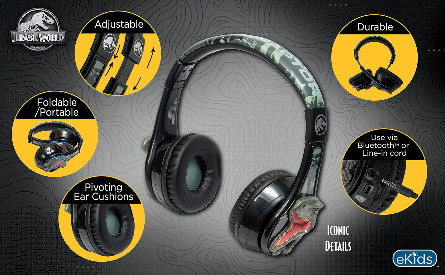 Jurassic World Bluetooth Headphones for Kids, Wireless Headphones