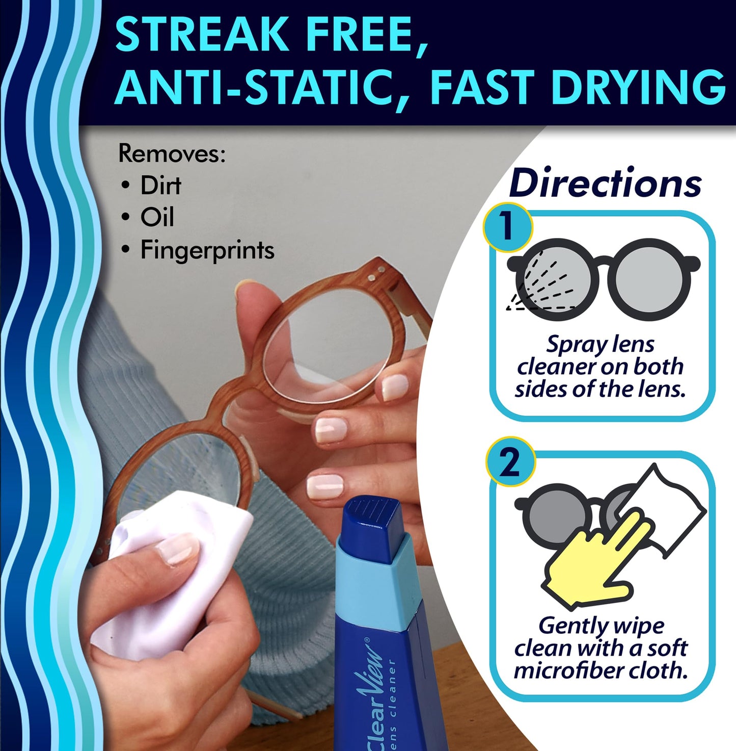 Portable Lens Cleaner Kit - Eyeglass Lens Cleaner Spray Kit with Refillable Spray + Microfiber Cloth, Compact Eye Glass Cleaners Spray, Safe for All