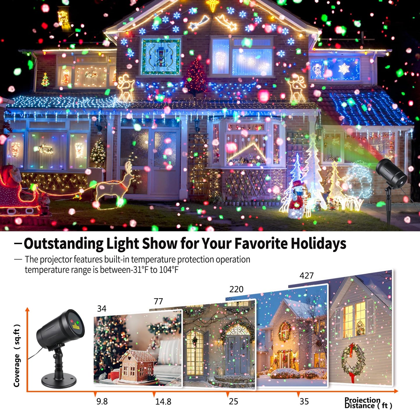 Christmas Projector Lights Outdoor, Christmas Laser Lights Spotlight Red and Green Star Show with Rf Wireless Remote Christmas Decorations for Outdoor