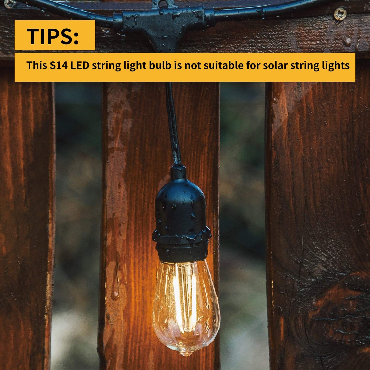 VISTERLITE Shatterproof S14 Replacement LED Light Bulbs, 2W, Equivalent to 11-25 Watt, Warm White 2200K, Outdoor String Lights Vintage Edison Bulb