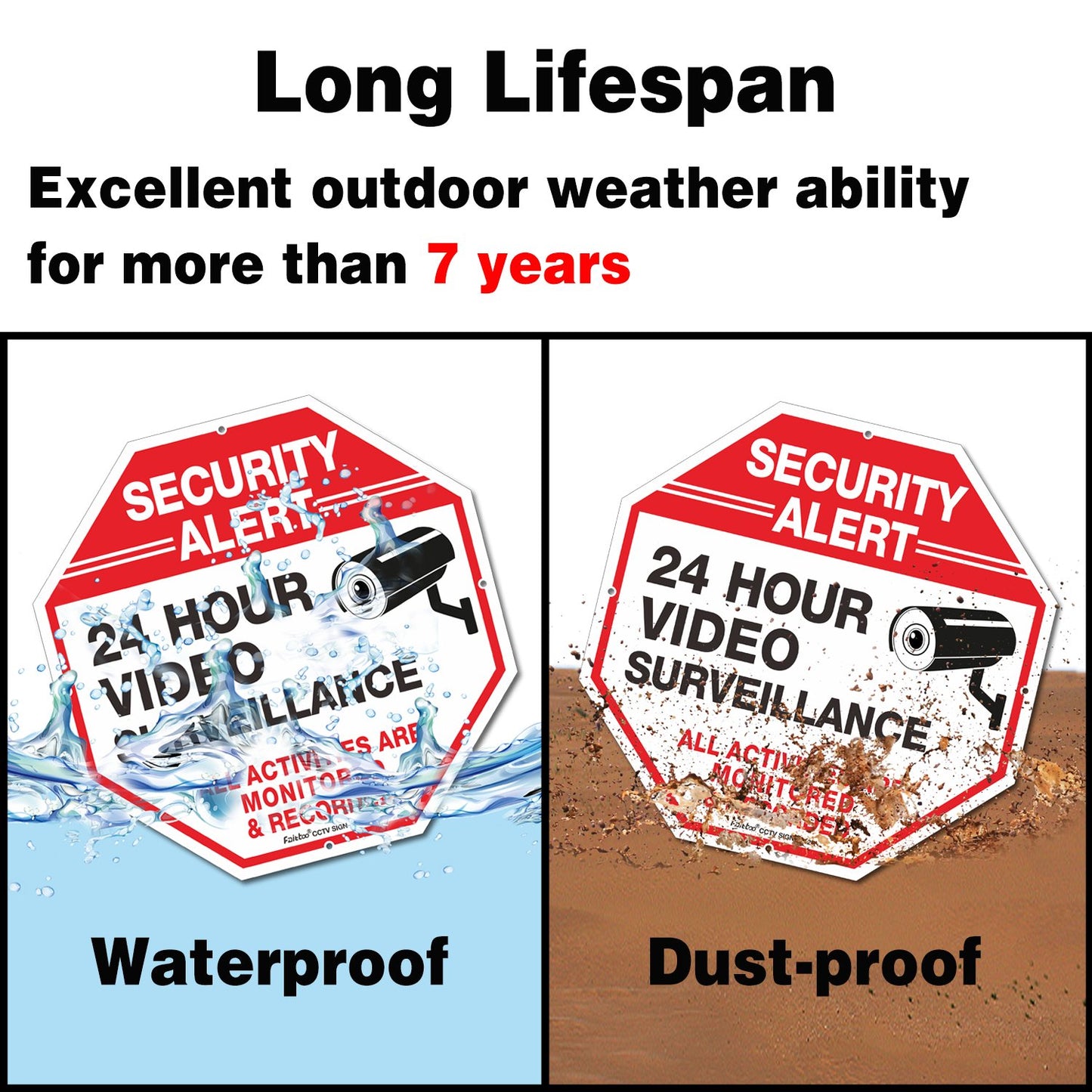 Video Surveillance Sign, 4 Pack 10 x 10 Rust Free .040 Aluminum Security Warning Reflective Metal Signs, Indoor or Outdoor Use for Home Business CCTV