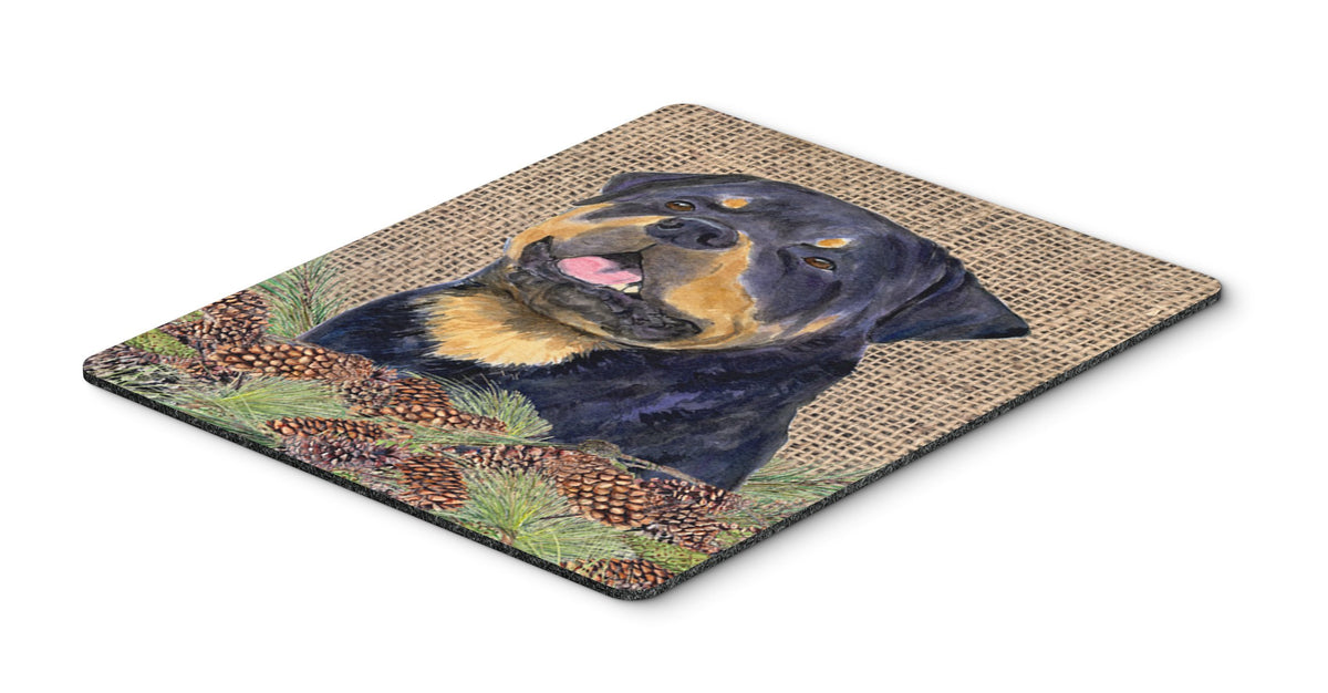 Caroline's Treasures SS4059MP Rottweiler on Faux Burlap with Pine Cones Mouse Pad, Hot Pad or Trivet for Home Office Gaming Working Computers Laptop