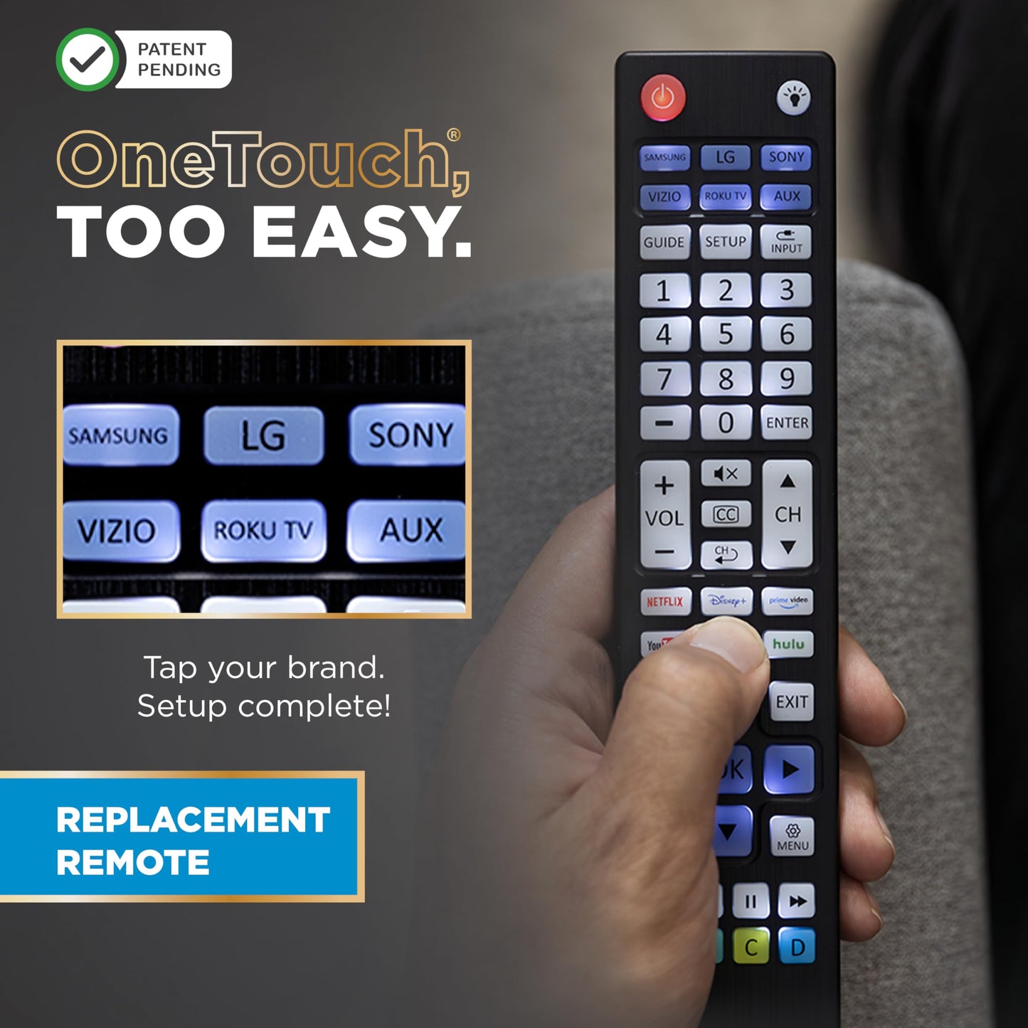 UltraPro Backlit OneTouch Universal Remote Control, Replacement TV Remote for Samsung, LG TV Remote, Vizio, Sony, Roku and More, Easiest Setup Ever